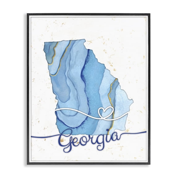 Stupell Industries Contemporary Georgia Agate Blue US State Design Black Framed Giclee Art, 11 x 14, by Ziwei Li
