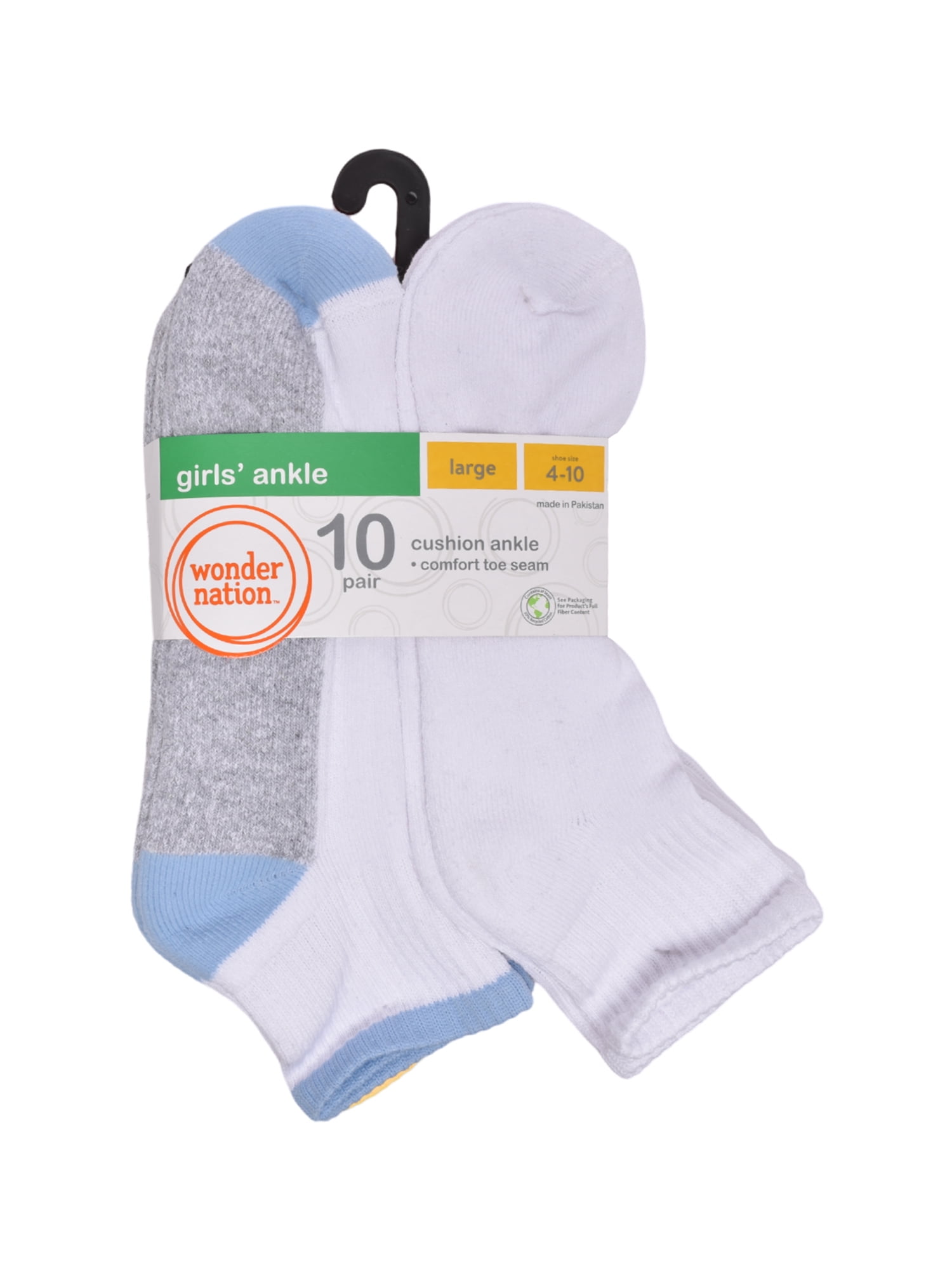 Wonder Nation Girls Cushioned Ankle Socks, 10-Pack