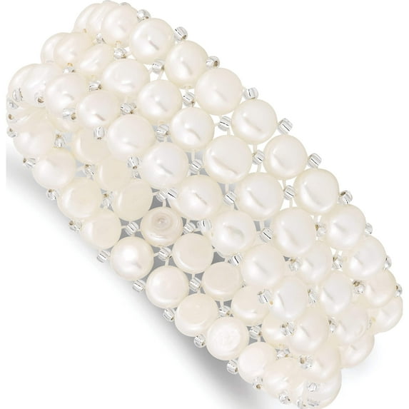 Fashion 6-7mm Button Fwc Pearl And Glass Beaded 3-Row Stretch Bracelet Made In China qh5396
