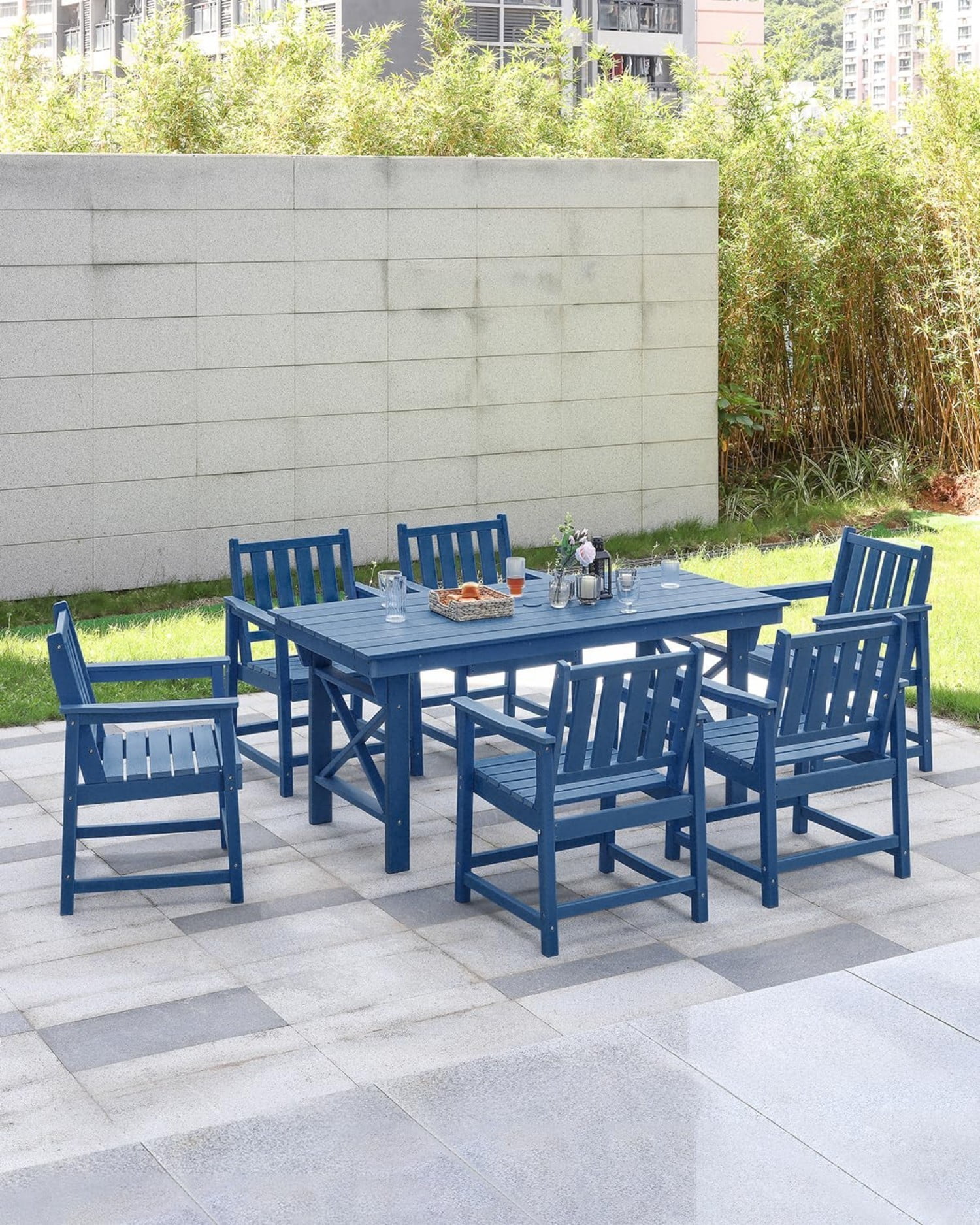 Patio Dining Chair Set of 2, HDPE Outdoor Dining Chairs with Ergonomic Backrest, All Weather Patio Chairs for Backyard, Deck, Garden, Poolside, Navy