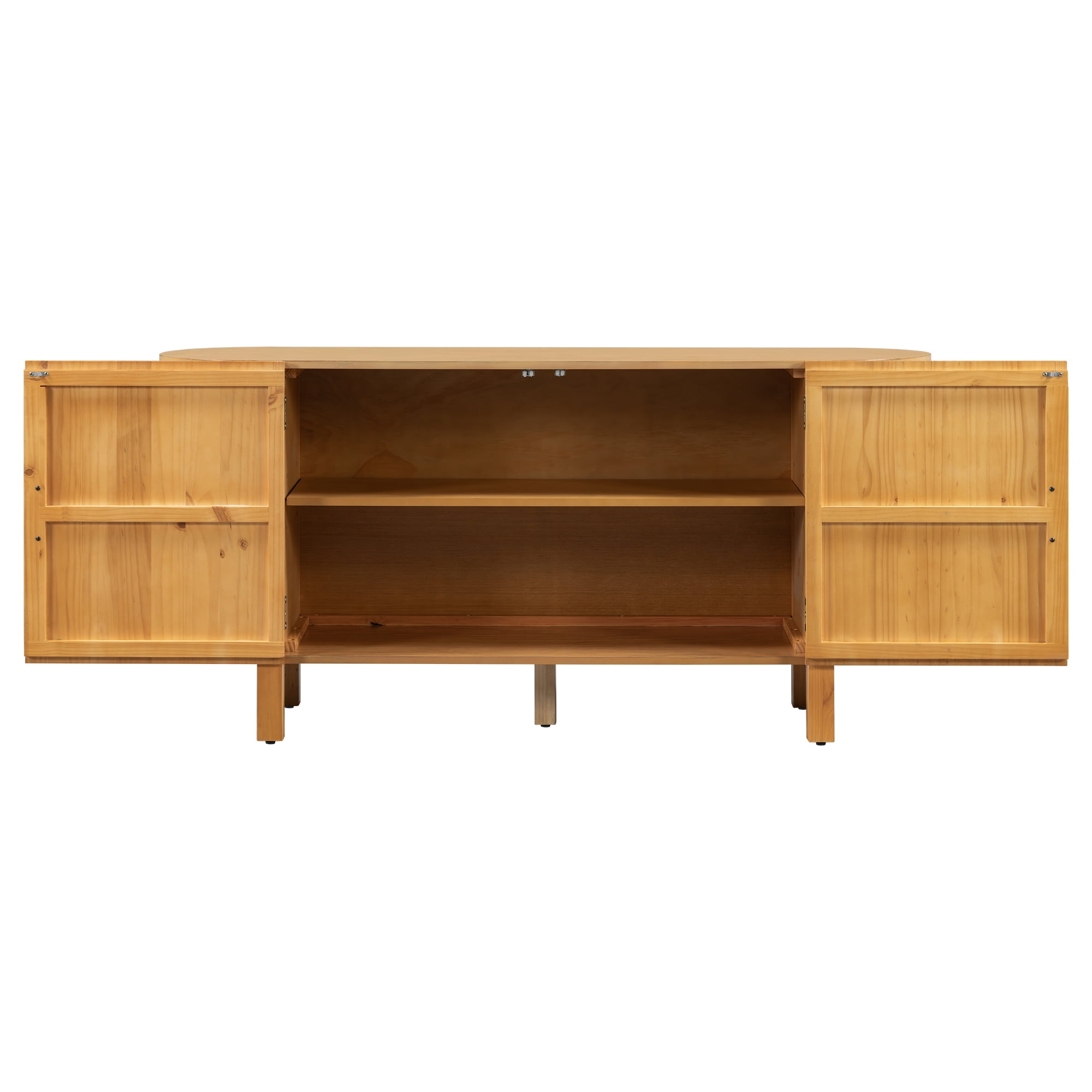 Euroco Sideboard Buffet Cabinet with Storage, 59.8" Mid Century Sideboard Cabinet with Double-layer Curved Extension Shelf & Metal Handle,Credenza Coffee Bar for Kitchen Living Room,Natural