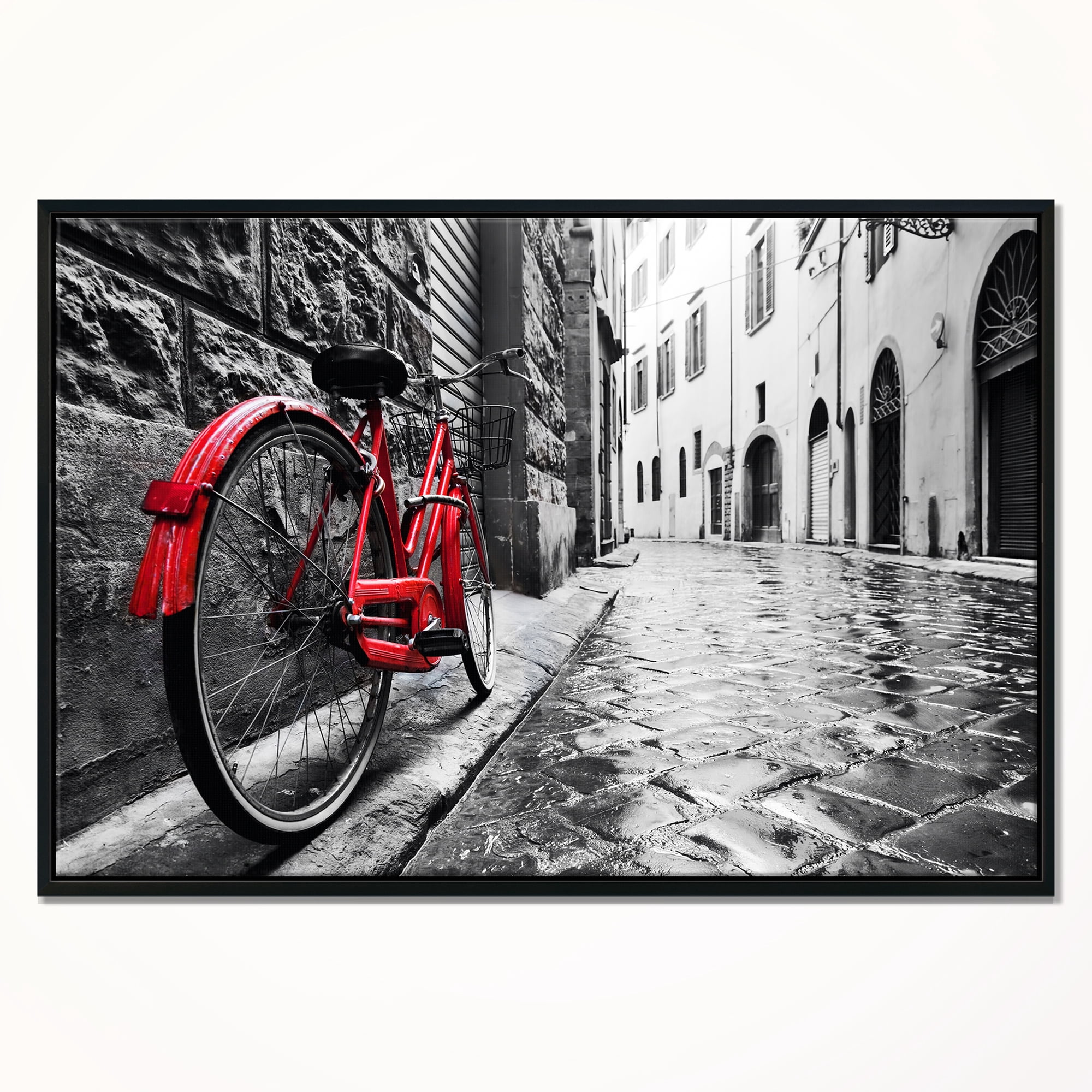 Designart ' Retro Vintage Red Bike ' Cityscape Photo Framed Canvas Art Print