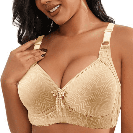 Fulorrnie Bras for Women Supportive Wirefree Lift Comfort Seamless Bralette Front Closure Balconette Bra Beige 42