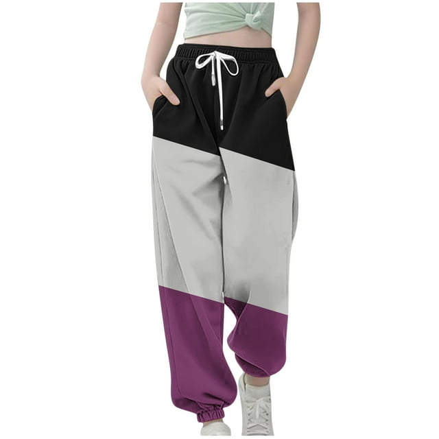 Plebaso Sweatpants for Boys Girls Colorblock Cinch Bottom Joggers Casual Drawstring Kids Pants with Pockets
