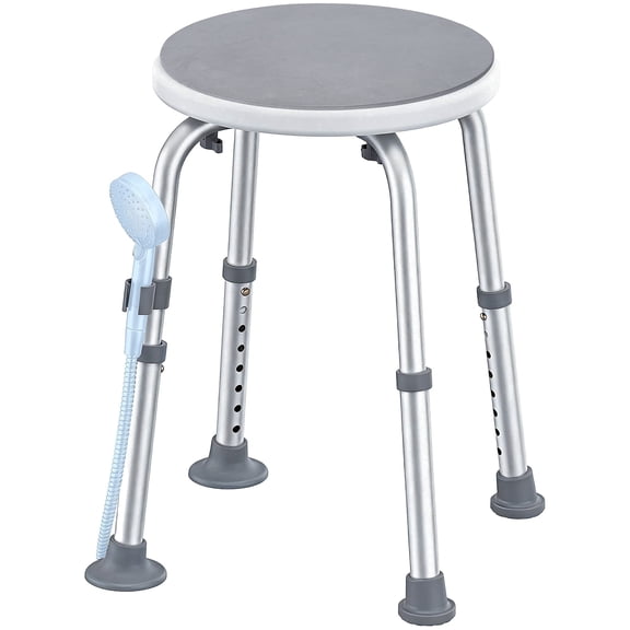 SACVON Adjustable Shower Chair for Elderly, Height Adjustable Round Bath Stool Seat with Aluminum Frame, Non Slip Feet, 300 lb Capacity, Tool-Free Assembly