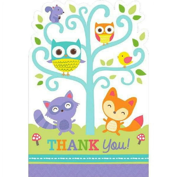Woodland Welcome Animal Critter Cute Baby Shower Party Thank You Notes Cards