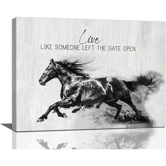 Farmhouse Horse Wall Art Black and White Horse Pictures Wall Decor Horse Gifts Office Decor Rustic Running Horse Canvas Painting Country Decorations Unframed Artwork for Living Room Bedroom