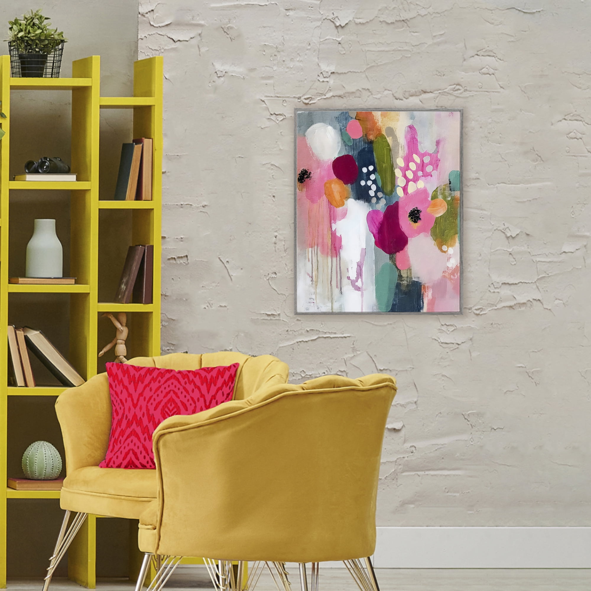 Stupell Industries Paint Drip Blooms Cascade Gray Framed Giclee Art, design by Riley B