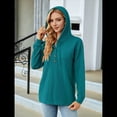 thumbnail image 4 of Sudadera con Capucha para Mujer, de Punto, de Larga, con Cordón Ajustable, Botones, Cuello en V, Informal, Tipo Jersey, con Capucha Azul Pavo Real S, 4 of 9