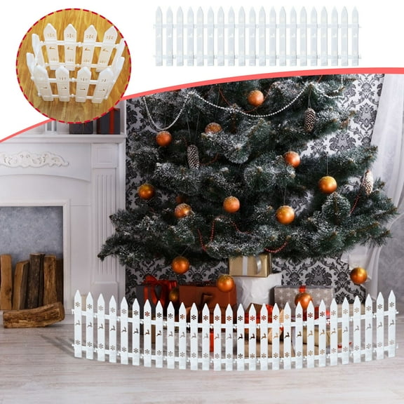 FastXmas 10 Pieces White Plastic Traditional Christmas Tree Fences, 3.9*11.8 Inches Xmas Tree Fences with Snowflake Reindeer Decorations Ideal for Home, Wedding, Xmas Tree,Fairy Garden, Party