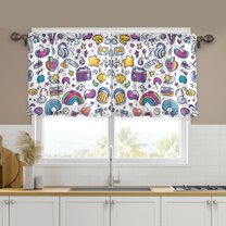 Yayeee Kitchen Curtains Set of 2 Light Filtering 57"x36" Over Sink Window Panels, Purple Doodle Pattern