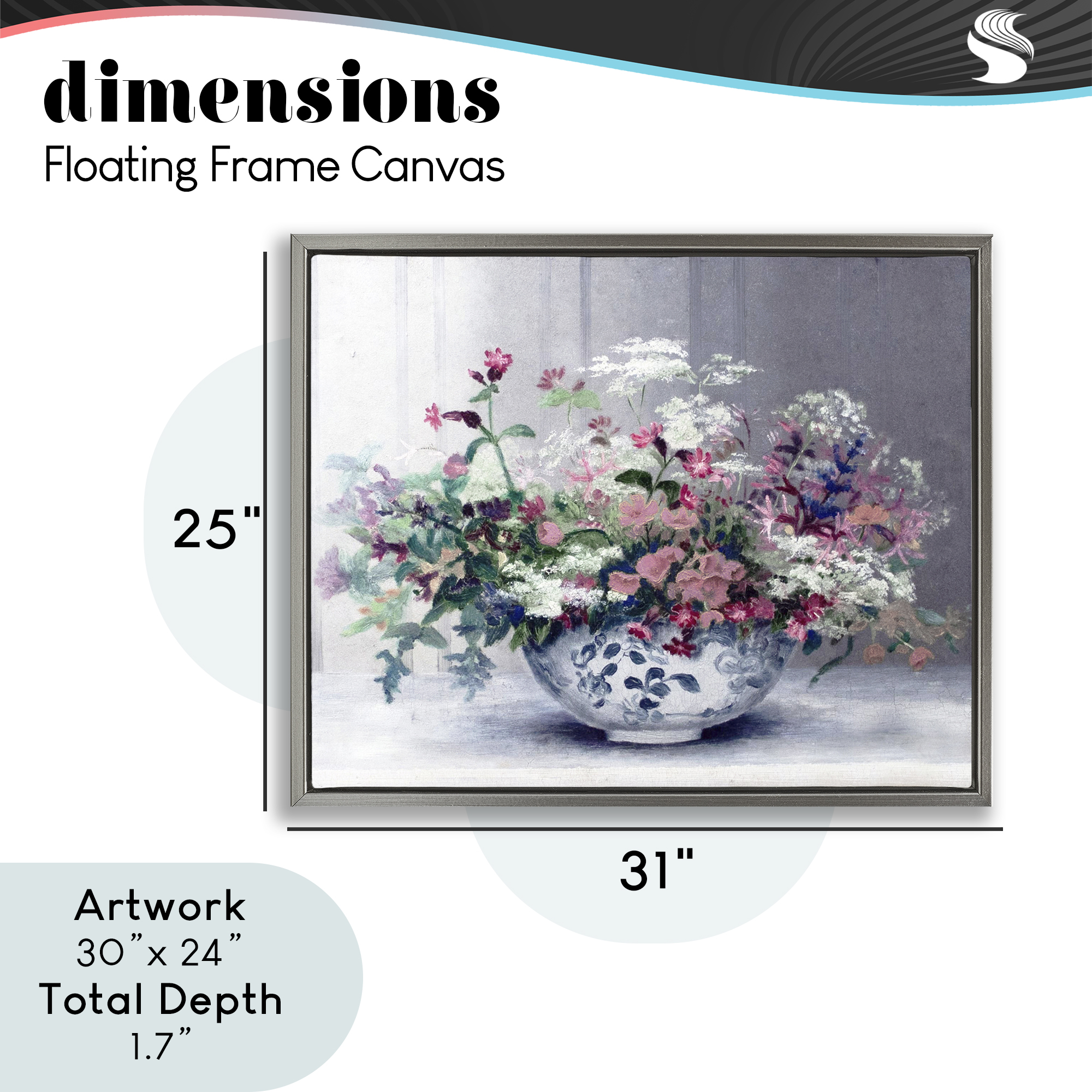 Painterly Elegant Blooms Vase Gray Framed Floater Canvas Wall Art, design by Lettered and Lined