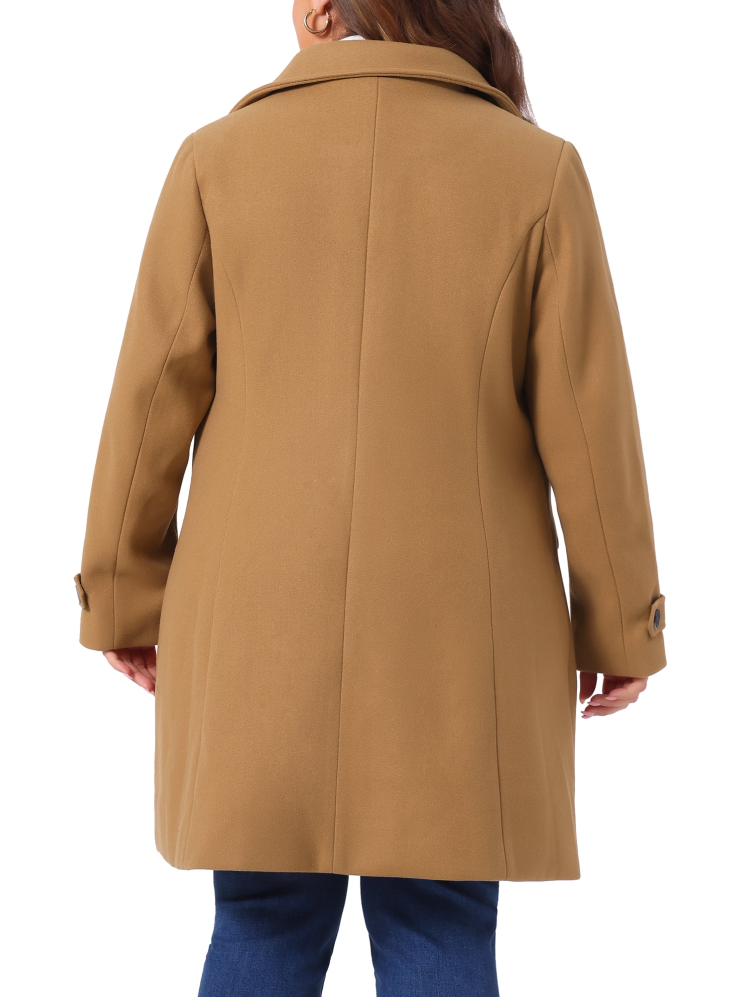 DARING DIVA Women's Plus Size Single Breasted Trench Coat with Pockets 1X Camel