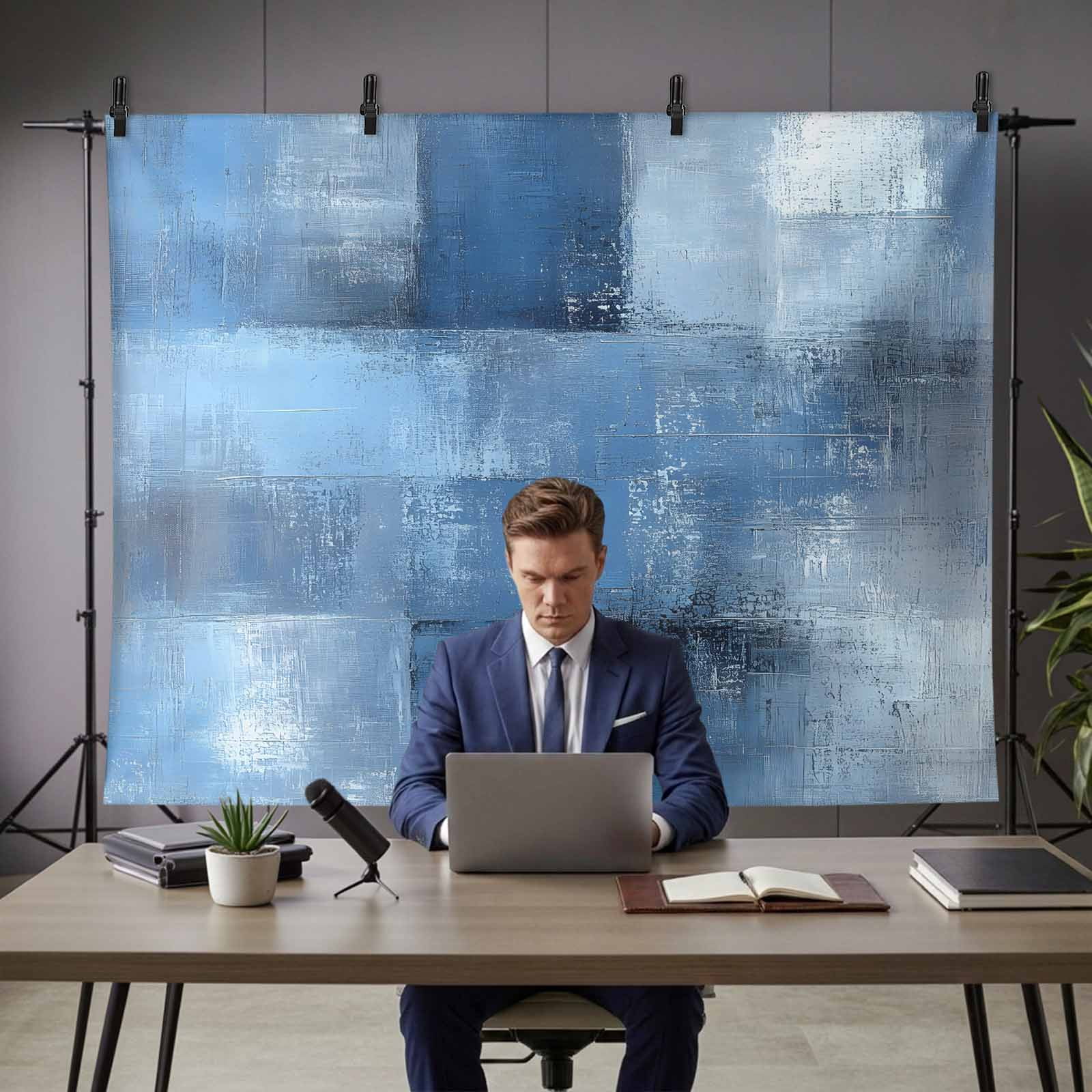 Blue Backdrop for Photography,Fabric Photo Background Backdrop,Ombre Oil Painted Retro Abstract Art Modern Photo Booth Background for Portrait Photoshoot Video Wedding Studio Decoration Banner 7x5ft
