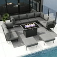thumbnail image 3 of LayinSun 11 Pieces Aluminum Patio Furniture Set, Modern Modular Sectional Sofa with Fire Pit Table and Upgrade Thickness Cushion, 3 of 8
