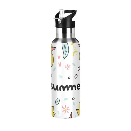 

Summer Theme Ducks Leaves BubblesSports Bottle with Straw Stainless Steel Water Jug Portable Thermal Cup Leak-proof 1000ML