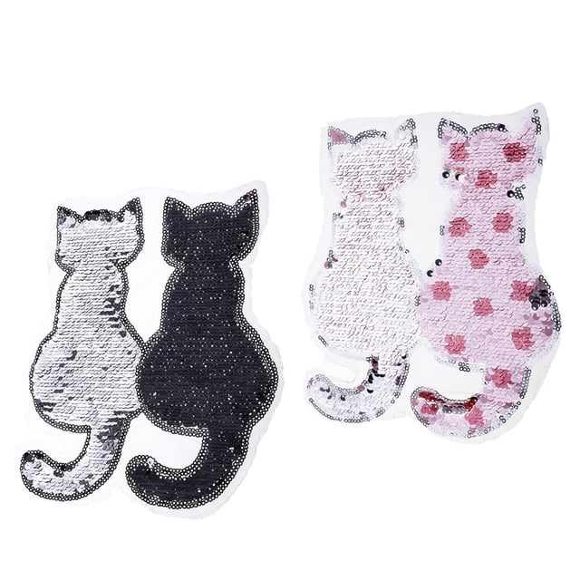 Abbracc 2 Pcs Mignon Chat Paillettes Applique de Couture Réversible Broderie Vêtements es