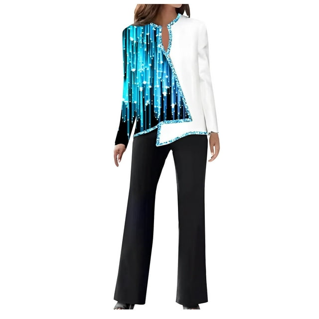 Aqestyerly Ensembles à Manches Longues pour Femmes Ensemble de Mode pour Femmes Manches Longues Couleur Col Rond Survêtement