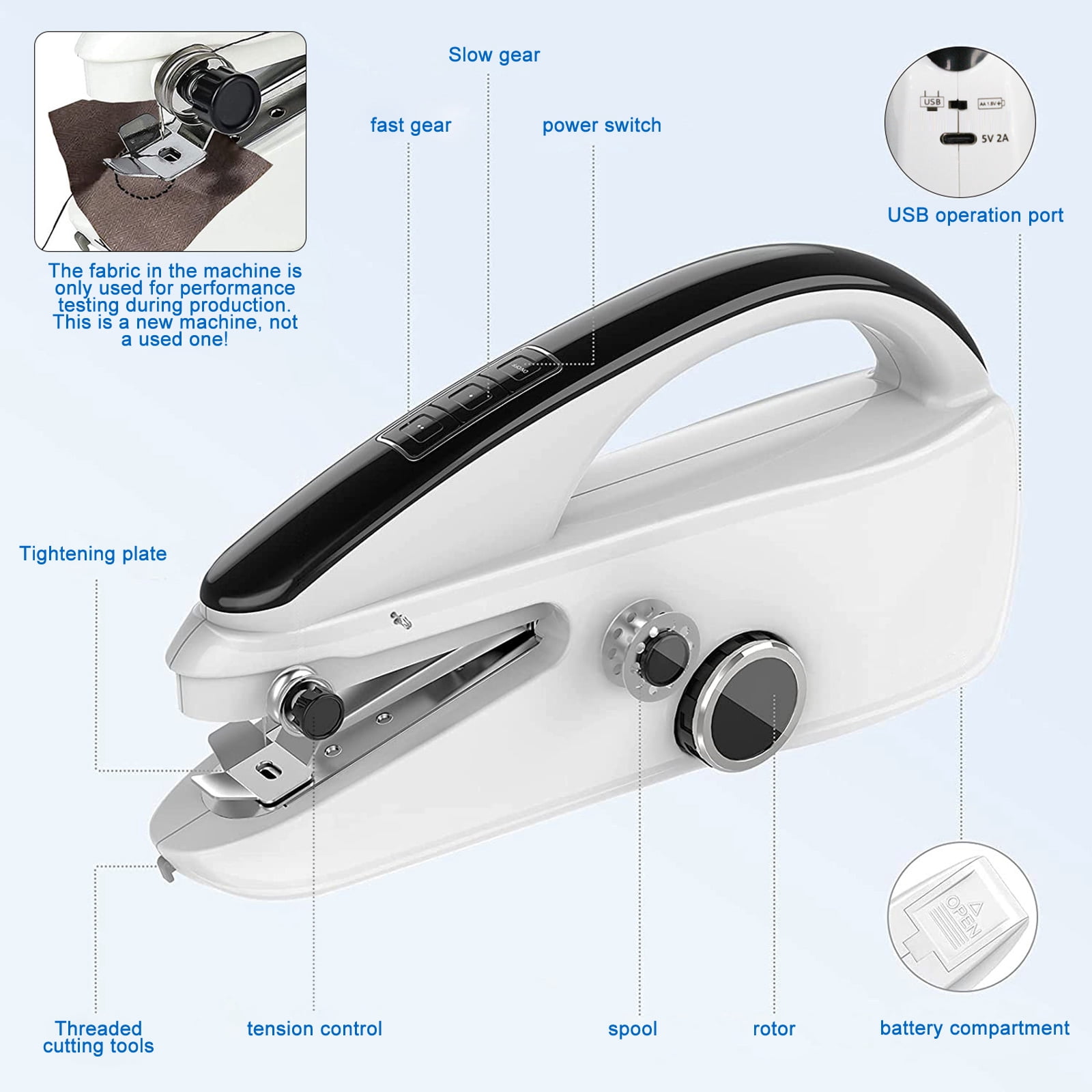 Mini Sewing Machine, Portable Handheld Electric Sewing Machine with Double Speed Adjustment, for Home Use, DIY Projects, Beginners