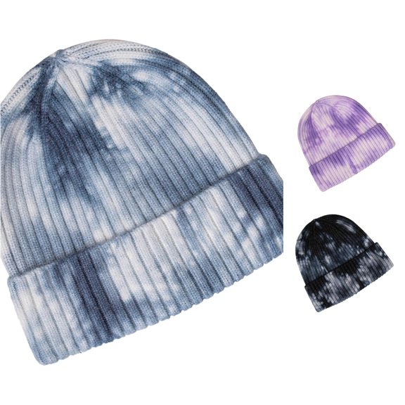 XIAOCHA Women’S Tie‑Dye Rib‑ Beanie Solid Hats Casual Fall‑Winter Toque,A