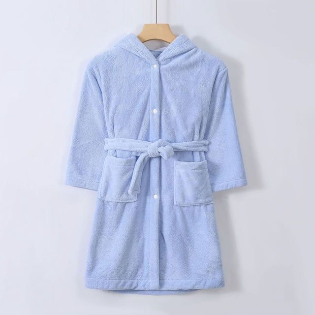 TIMIFIS Ear Hooded Bathrobe for Toddler Fleece Button Down Solid Color Robes with Pockets Soft Loungewear Pajama Robe Warm Comfy Sleepwear Kids Fall Winter Nightwear, for 3-8T