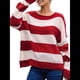thumbnail image 2 of Suéter de Punto A Rayas para Mujer, Cuello Redondo, Otoño-Invierno, Larga, Bloque de Color Rojo XL, 2 of 7
