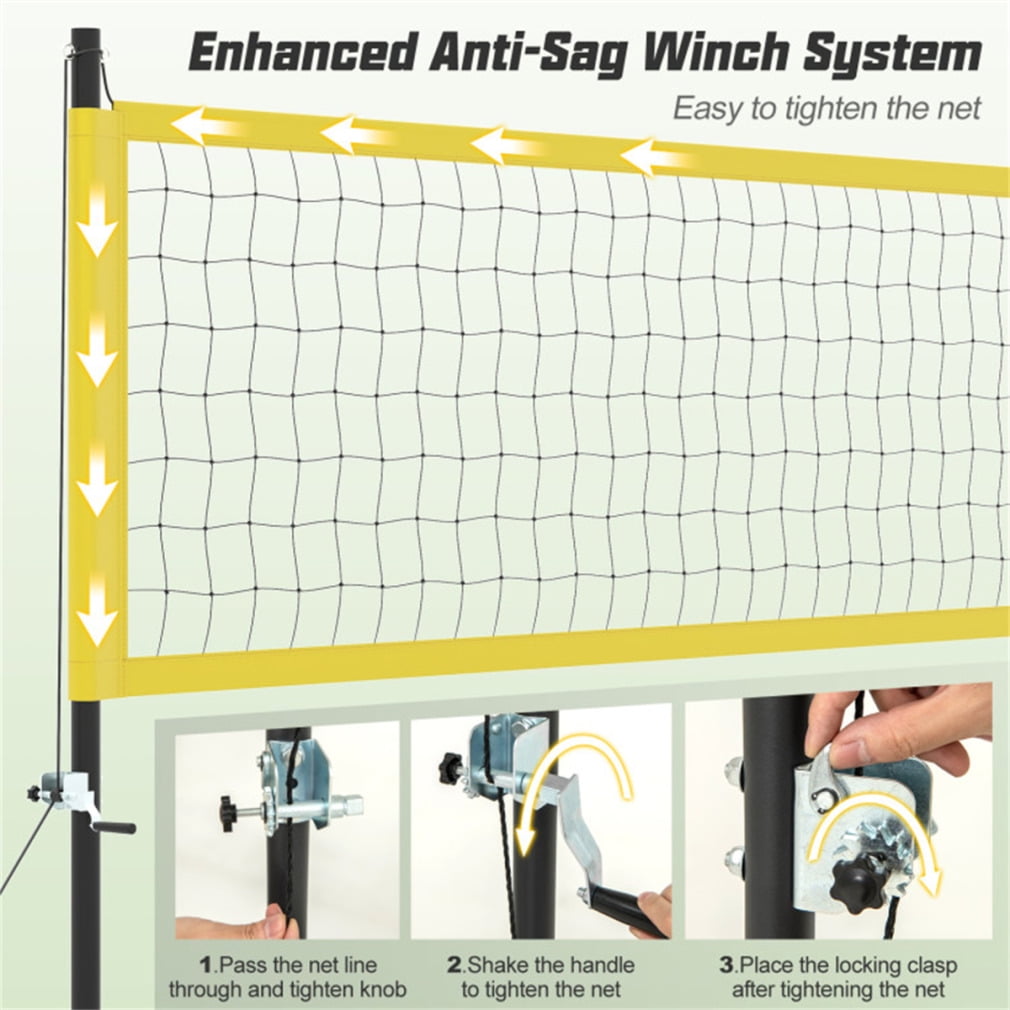 Professional Volleyball Net for Backyard, Anti-Sag Winch System, 3 Adjustable Height, Heavy Duty Portable Volleyball Net with Ball and Carry Bag, Yellow