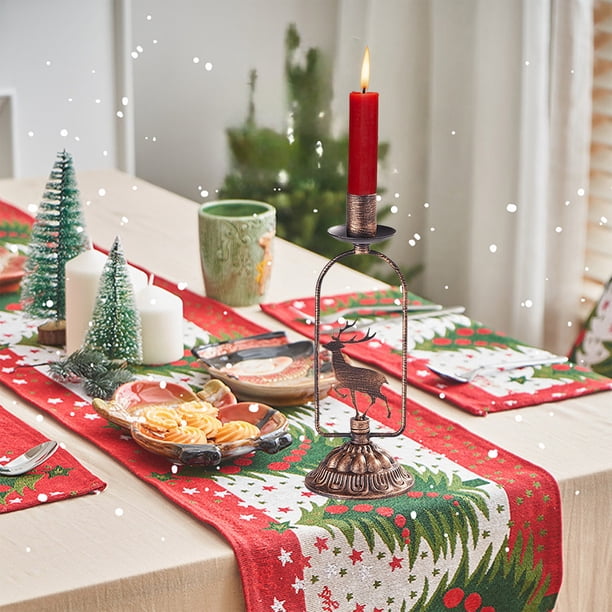 Candelabro Navideño | Bandeja de Hierro Dorado para Velas | Adorno Rústico Marrón para Fiestas | Base Decorativa de 22 Cm para Centro de Mesa de Repisa y Decoración de Temporada