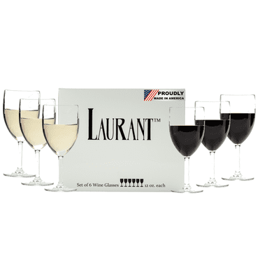Laurant Crystal Clear Hard Plastic Wine Glasses, 12 oz, Set of 6