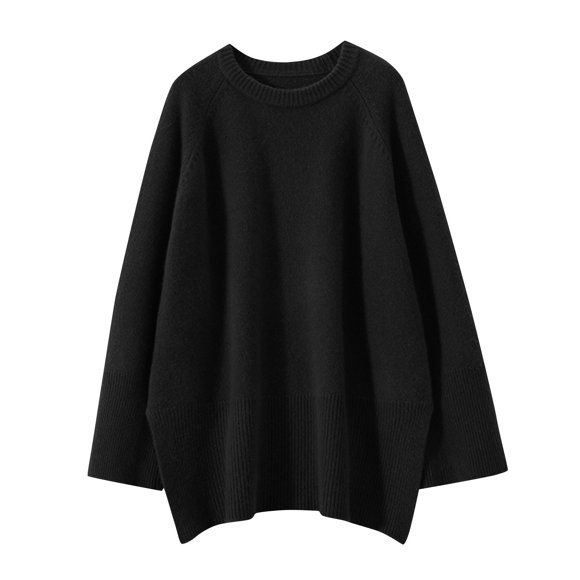 Dagegui Women's Oversized Sweaters Casual Crew Neck Long Sleeve Knitwear Loose Fit Pullover Fall Winter Knitted Sweater Black,Free Size