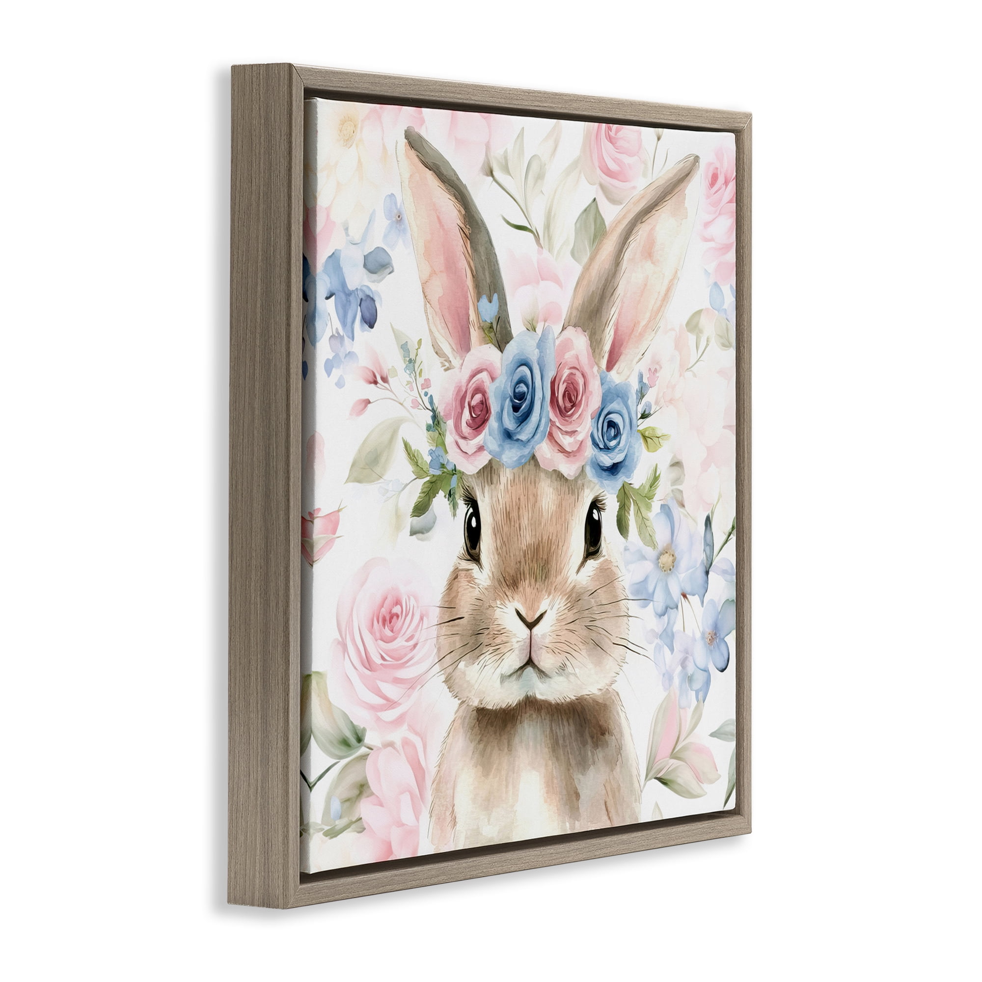Stupell Industries Flower Power Bunny Brown Framed Floater Canvas Wall Art, design by Tina LeCour
