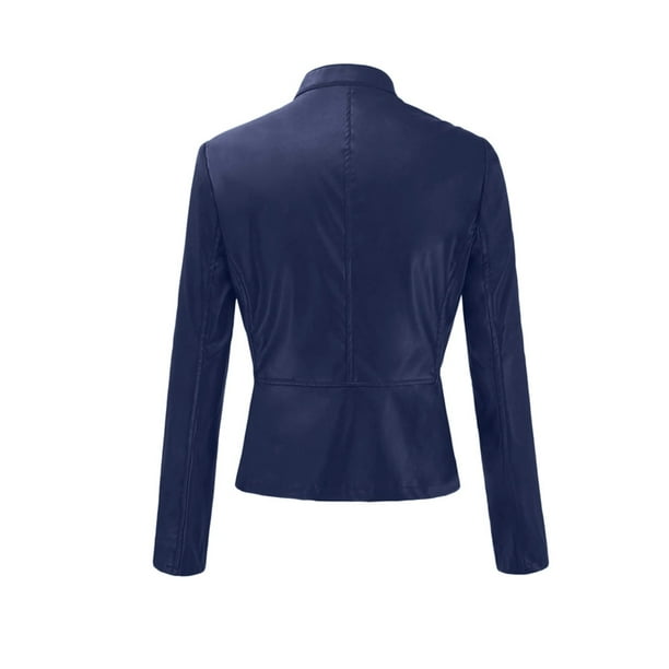 HAXMNOU Plus Size Jackets for Women Trendy Ladies Casual Zip Up Leather Jacket Biker Blazer Coat Women Outwear Top Women s Coats Navy 3XL