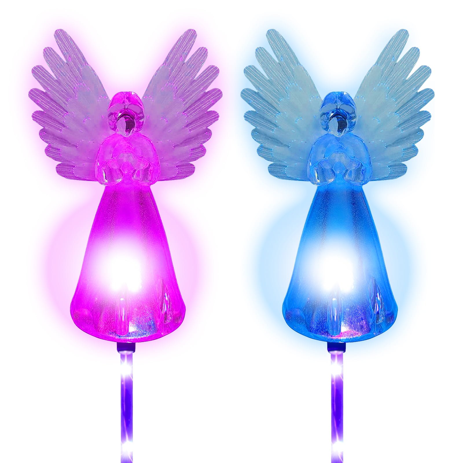 2-Pc Outdoor Solar Angel with Fiber Optic Wings Color change LED Stick Light 