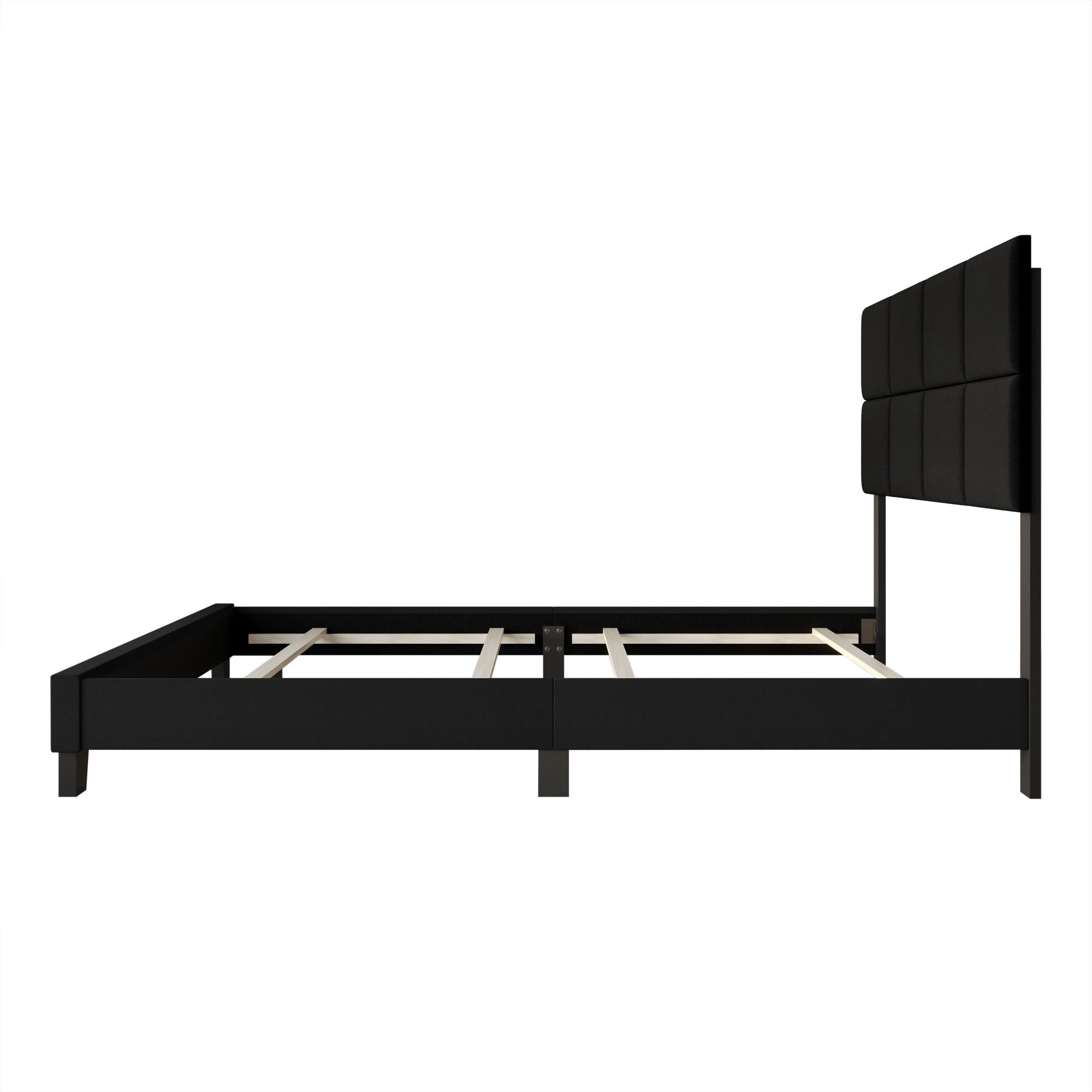 Home Design Lufkin King Upholstered Panel Bed Frame with Checkered Tufted Headboard & Foam-Filled Comfort, Black, Easy Assembly