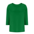 thumbnail image 5 of TKLPEHG 3/4 Sleeve Shirts for Women Plus Size Crew Neck Three-quarter Sleeve Tshirt Loose Fitted Classic Solid Color Tshirt Basic Tops Summer Casual Blouses (Green,XXXXL), 5 of 6