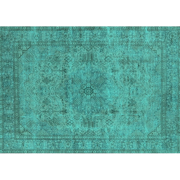 Ahgly Company Machine Washable Indoor Rectangle Oriental Turquoise Blue Industrial Area Rugs, 4' x 6'