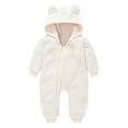 thumbnail image 2 of Fesfesfes Toddler Neutral Baby Bodysuit Boys Girls Solid Color Plush Cute Bear Ears Winter Thick Jumpsuit Romper, 2 of 3