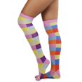 thumbnail image 7 of ToBeInStyle Women's Neon Color Rectangle Checker Thigh High Socks - Rainbow, 7 of 7