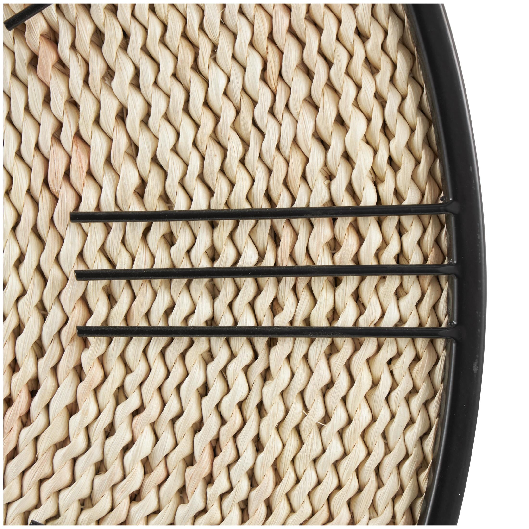 DecMode 24" Brown Jute Rope Coiled Wall Clock with Black Metal Frame
