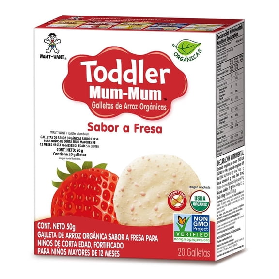 Galletas de arroz orgánicas Toddler Mum Mum sabor fresa + 12 meses 20 piezas