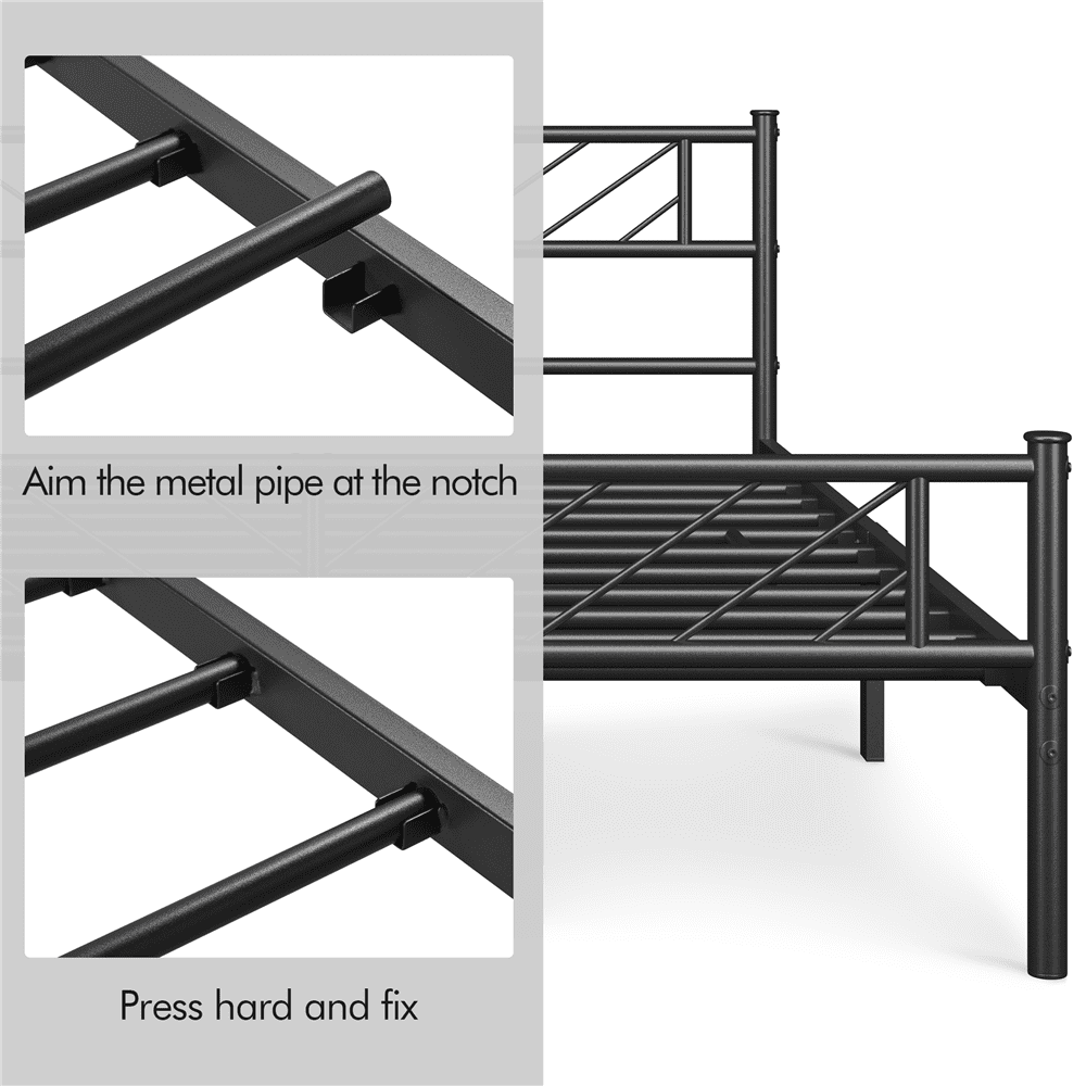 Renwick Justice Queen Size Metal Platform Bed with Arrow Design, Adult, Black