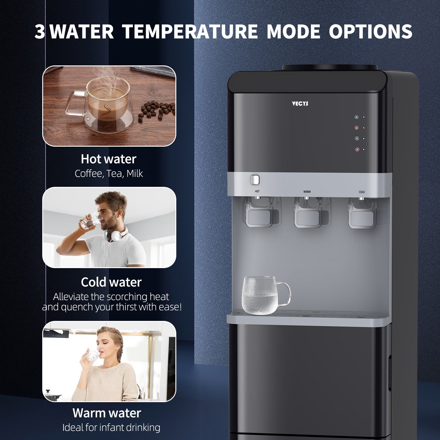 VECYS Hot Water Dispenser with Ice Maker, 27LBS Daily Ice & Child Lock