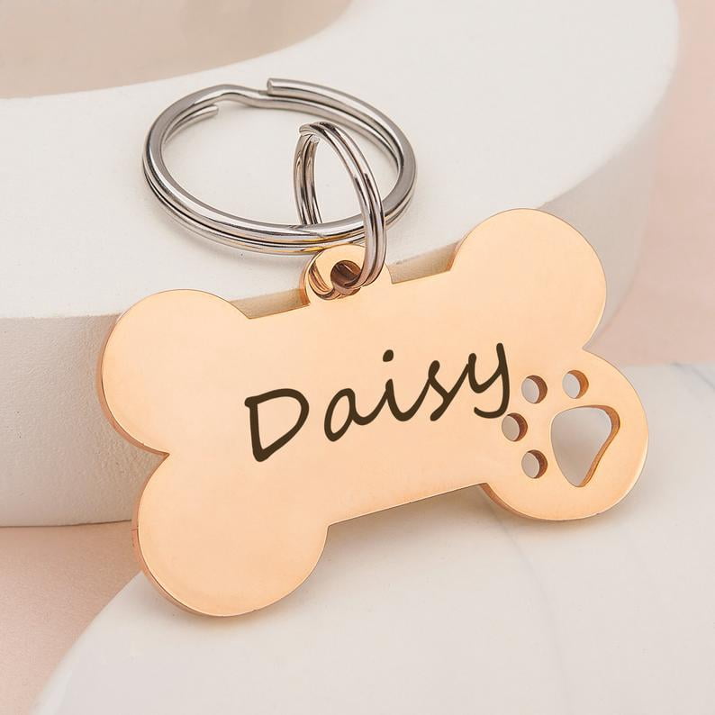 Anavia Stainless Steel Bone Hollow Paw Print Engraved Dog ID Tag, Multi-color, S