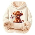 thumbnail image 3 of MAIHAN-Highland Cow Christmas Sweatshirts-Cozy Fleece Hooded Pullover with Cow Print Design,Soft Warm Winter Kids Top,Cute Highland Cow Hoodie & Sweater for Holiday Season(A-Beige,3-4Years), 3 of 6
