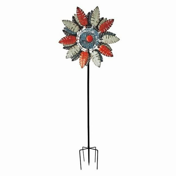 Continental Art Center 250072 Double Sided Metal Kinetic Spinner Stake - Gray, Red, Orange & Blue Feathers