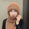 thumbnail image 3 of Diufon Winter Hooded Scarf Hat for Women Plush Knitted Thickened Warm Beanie Outdoor Windproof 2 in 1 Hats, 3 of 7