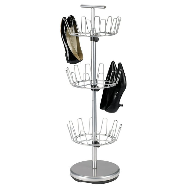 Household Essentials 3 Tier Revolving Shoe Rack, Silver