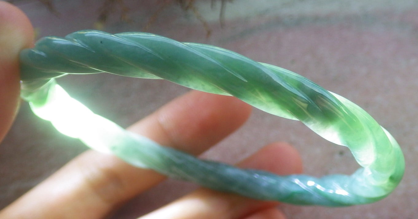 Icy Green Natural A JADE Jadeite Knotted Bangle Bracelet 61 mm 705277
