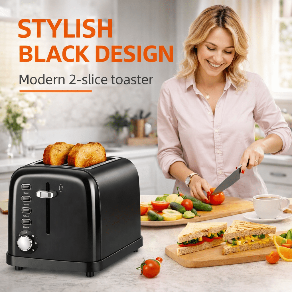 Koramzi Toaster 2 Slice, Extra Wide Slot Toaster for Bagels, Bread, Waffles, 7 Shade Settings, 4 Main Functions, Removable Crumb Tray, 900 Watts Toasters, Black Stainless Steel