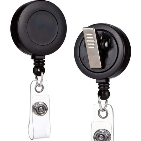 5 Pack Black Retractable Badge Reels With Clip & Metal Ring - 24" Extendable For ID Cards, Keys & Lanyards